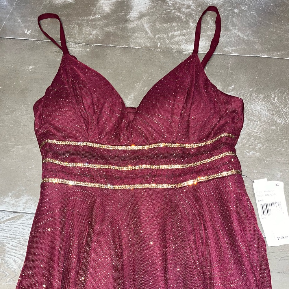 Xtraordinary Burgundy Wine Gold Sparkle Glitter Pron Hoco Formal Dress NWT 1